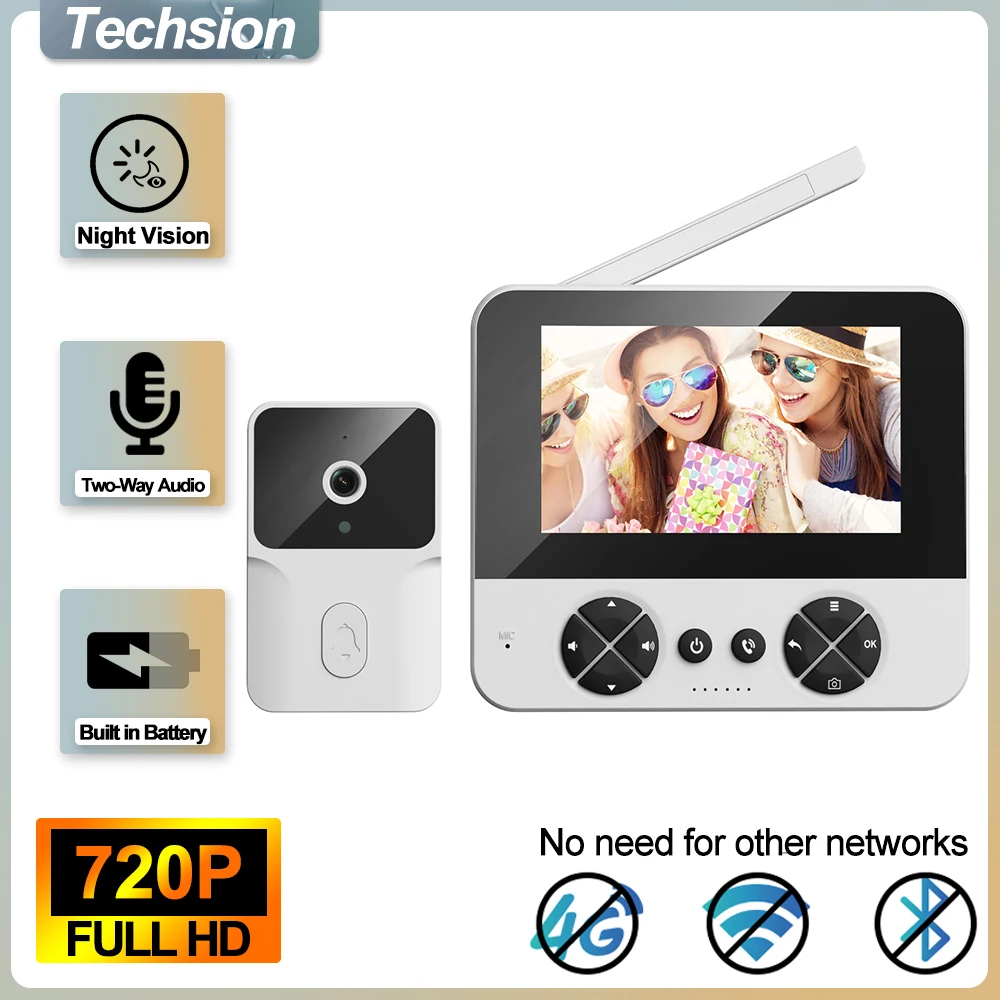 Home Security Ring Camera - กล้องกริ่งประตูอัจฉริยะไร้สายขนาด 5 นิ้ว พร้อมระบบอินเตอร์คอมแบบเห็นภาพ มองเห็นในที่มืด กล้องอินเตอร์คอมวิดีโอสำหรับความปลอดภัยในบ้าน