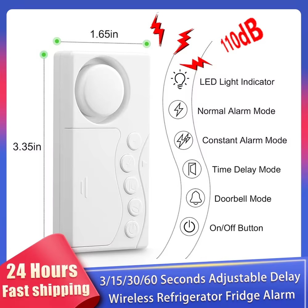 Window Alarm Sensor - ประตูตู้แช่แข็งแบบใหม่พร้อมความล่าช้า3/15/30/60วินาทีที่ปรับได้สัญญาณเตือนตู้เย็นแบบไร้สายประตูเปิด