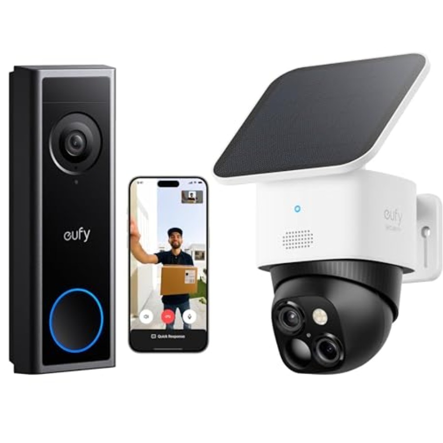 Home Security Bundle - ชุดกล้องวงจรปิดวิดีโอสำหรับความปลอดภัยภายในบ้าน: ความละเอียด 4K FHD, ใช้พลังงานจากแบตเตอรี่/สายไฟ, มุมมองรอบทิศทาง,