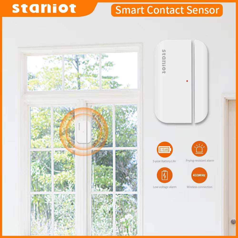 Window Alarm Sensor - Staniot อายุการใช้งานแบตเตอรี่5ปี Contact Sensor ประตูและหน้าต่างเปิด/ปิดเครื่องตรวจจับ433Mhz สมาร์ทโฮมไร้สายแม่เหล็ก