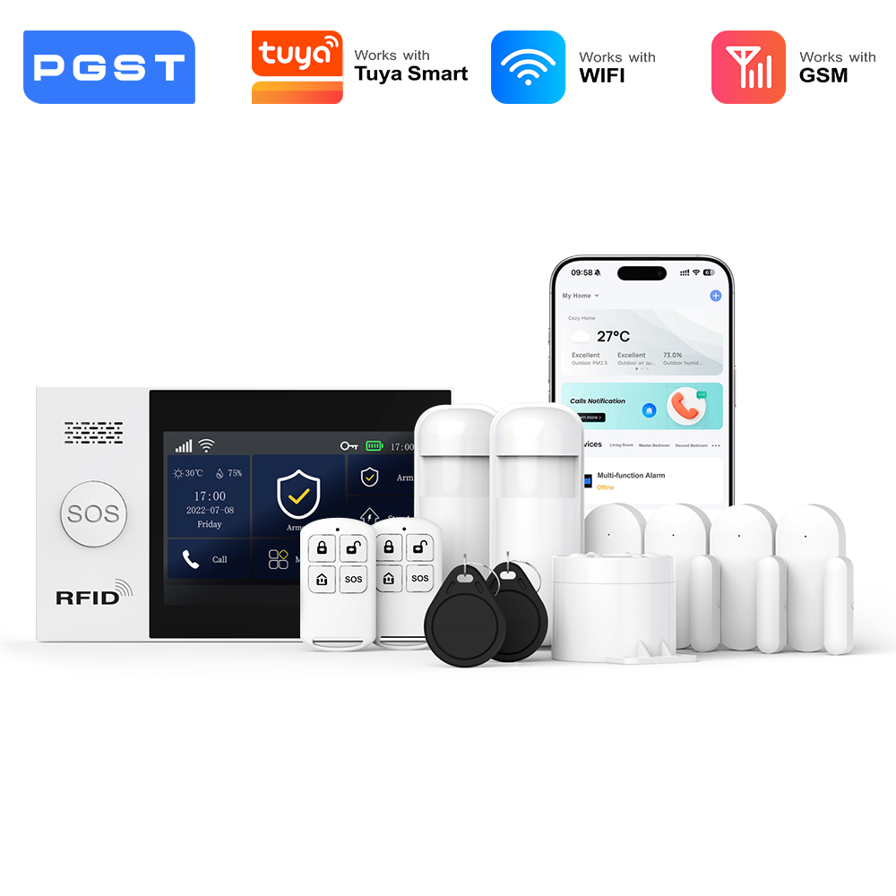 Home Security No Wifi - PGST 2G GSM ชุดระบบเตือนภัยอินเตอร์เน็ตไร้สาย ชุดระบบรักษาความปลอดภัยภายในบ้านแบบไร้สาย ทำงานร่วมกับทูย่า