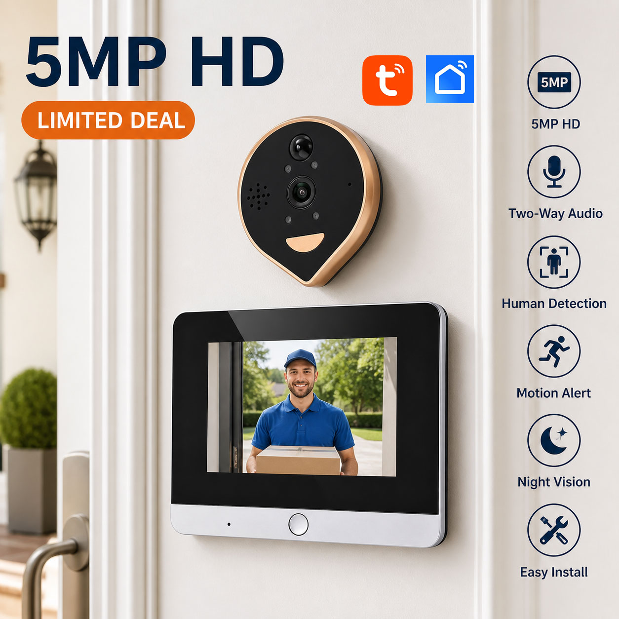Peephole Camera Viewer - กล้องมองประตูอัจฉริยะ Tuya Smart Life ความละเอียด 5MP