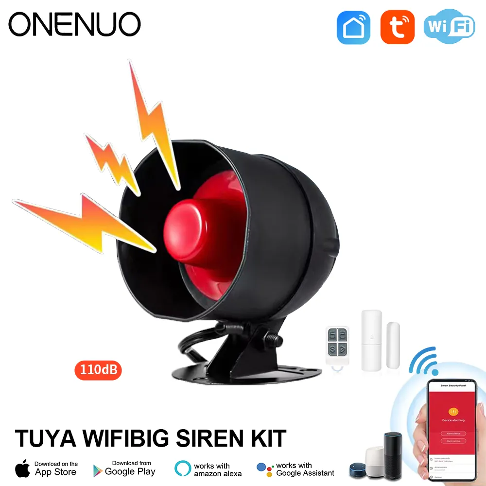 Home Security No Wifi - Onenuo Tuya ไซเรนเตือนภัยไร้สาย, อุปกรณ์ลำโพงเสียงไซเรนเตือนภัยไร้สายสำหรับบ้าน