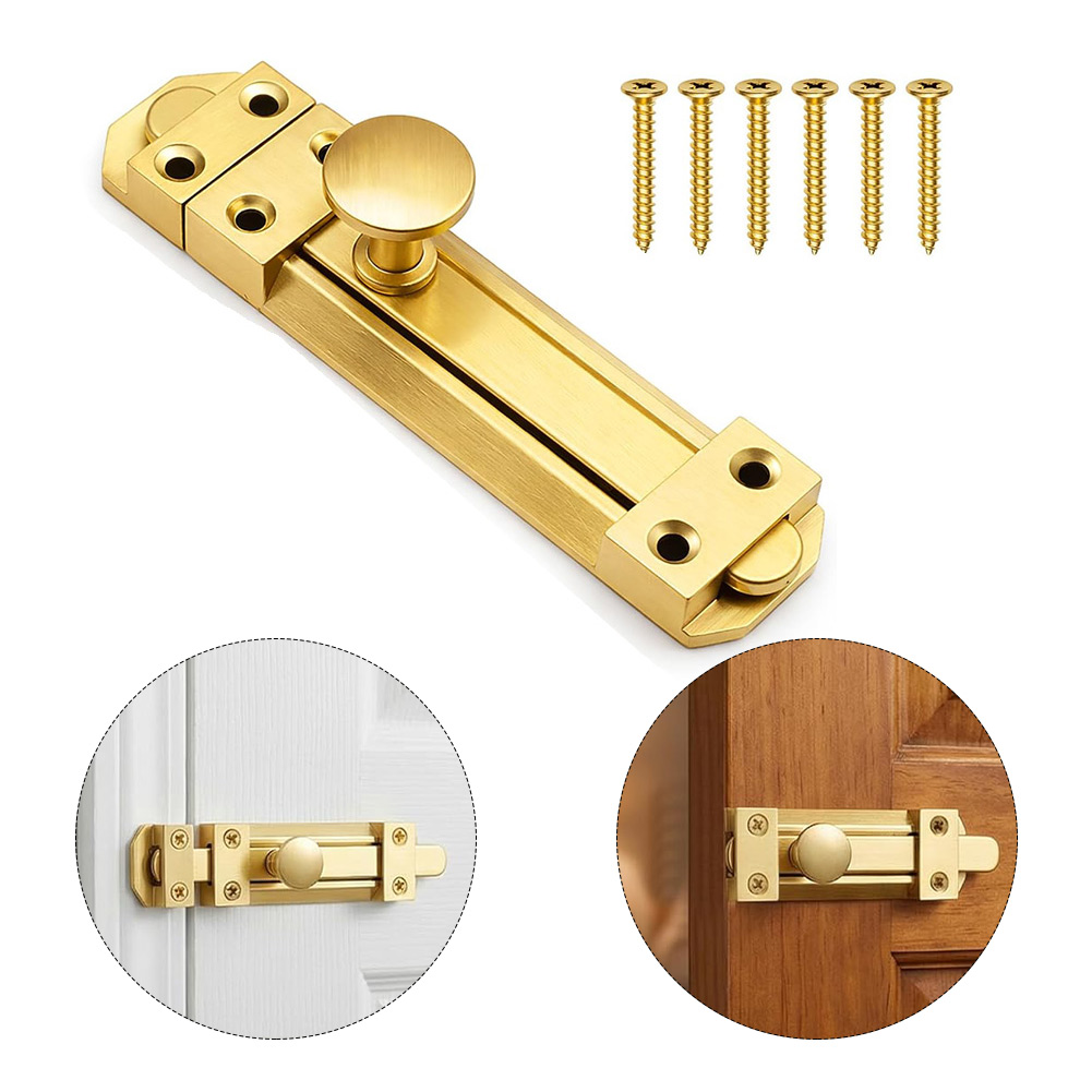 Home Security Gate - กลอนประตูบานเลื่อนทองเหลืองแท้ขนาด 5 นิ้ว สำหรับประตูรั้วเพื่อความปลอดภัย ใช้ได้กับบ้าน ห้องน้ำ