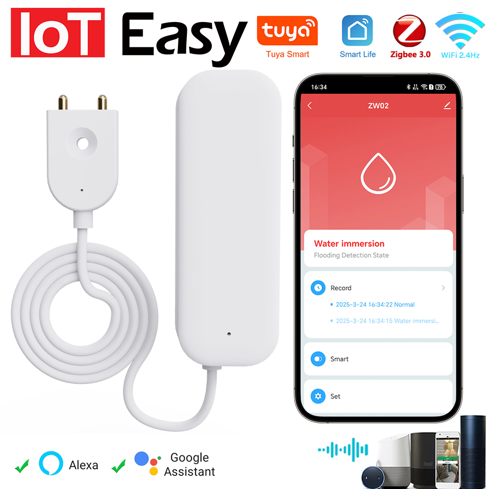 Home Security Home Assistant - Tuya WiFi ZigBee Water Sensor น้ํารั่วเครื่องตรวจจับน้ําท่วม