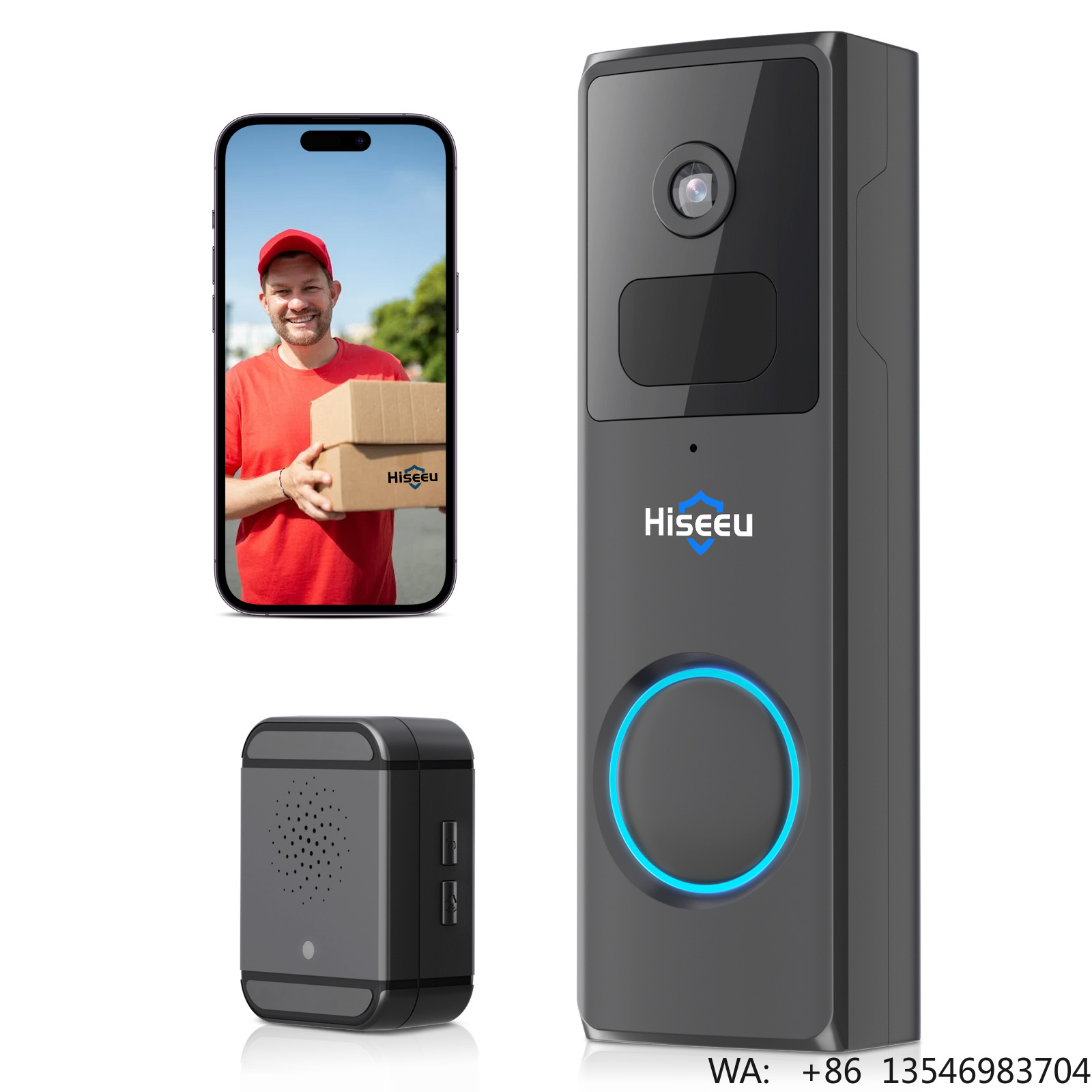 Home Security Ring Camera - กล้องวงจรปิดอัจฉริยะ Hiseeu 1080P สำหรับประตูบ้าน พร้อมระบบอินเตอร์คอมวิดีโอ ควบคุมผ่านมือถือ