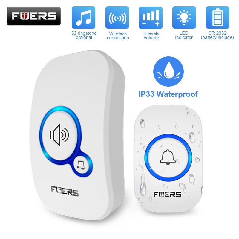 Home Security Gate - Fuers กริ่งประตูไร้สายกันน้ำกริ่งประตูบ้านอัจฉริยะ32เพลงปลุกอัจฉริยะพร้อมแบตเตอรี่สำหรับร้านค้าในโรงแรม