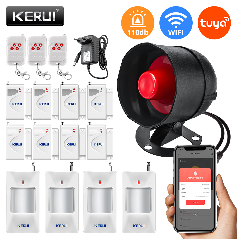 Home Security No Wifi - Kerui Tuya ไซเรนความปลอดภัยในบ้านลำโพง WiFi, ไซเรนเสียงสูงเดซิเบลระบบเตือนภัยกันขโมยพร้อมประตูหน้าต่างเซ็นเซอร์การเคลื่อนไหวสำหรับบ้าน