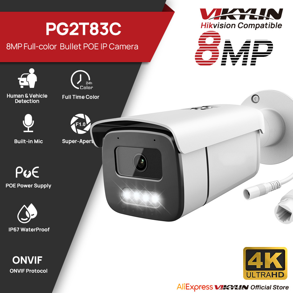 Home Security Lights Outdoors - วิกิลิน 8MP กล้อง IP แบบกระสุนมองเห็นสีในเวลากลางคืน ตรวจจับมนุษย์และยานพาหนะ