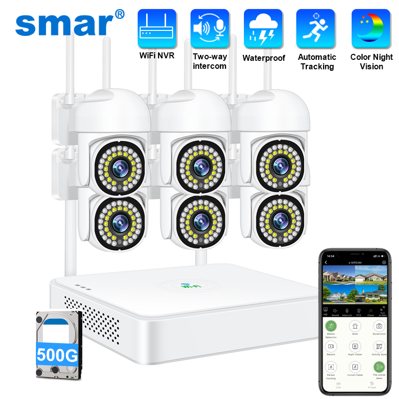 Home Security Bell - สมาร์ 3MP กล้องวงจรปิดไร้สายระบบกล้องรักษาความปลอดภัย PTZ Wifi ชุดกล้องวงจรปิดกลางแจ้ง