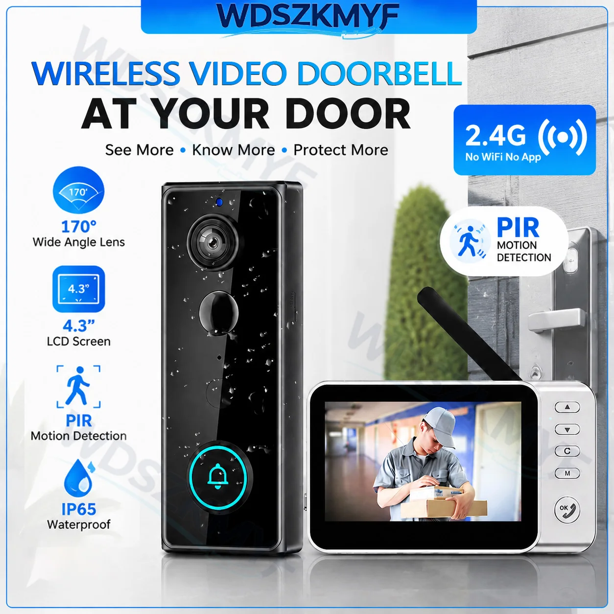 Home Security Bell - กล้องออดไร้สายกันน้ำรุ่นใหม่ หน้าจอ IPS 4.3 นิ้ว พร้อมระบบปลุกอัตโนมัติ
